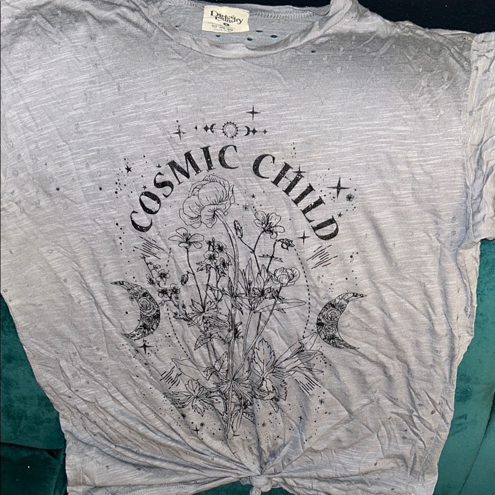 Gray Graphic Tee with Cosmic Child Design